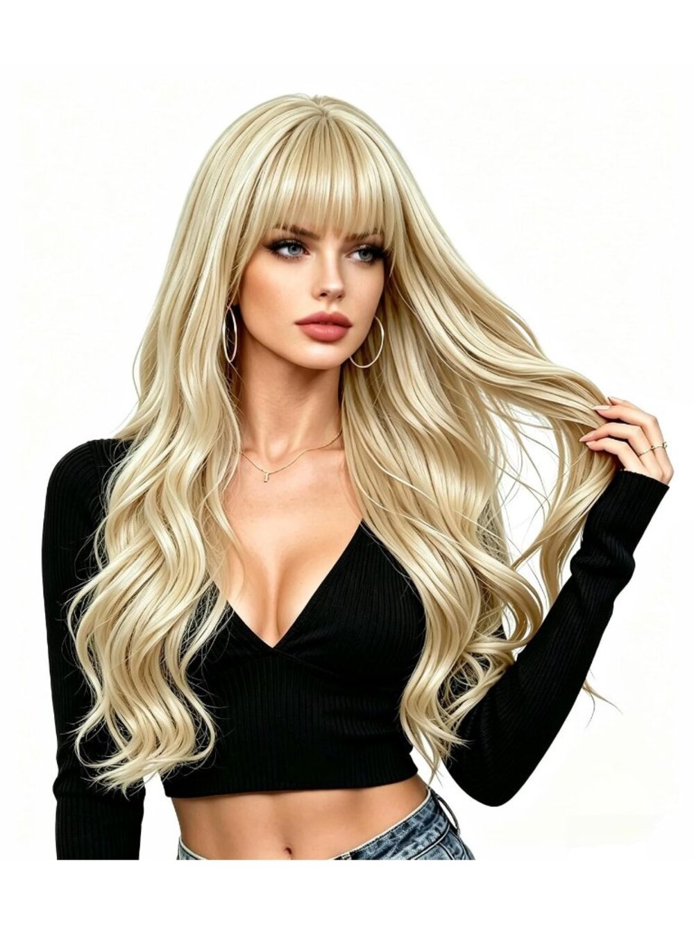 Women's Blonde Rugelyss Long Wavy with Straight Bangs Halloween Synthetic Wigs